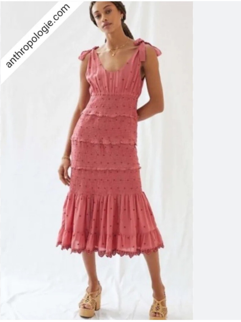 Anthropologie Forever That Girl Embroidered Tiered Midi Dress Sz XL